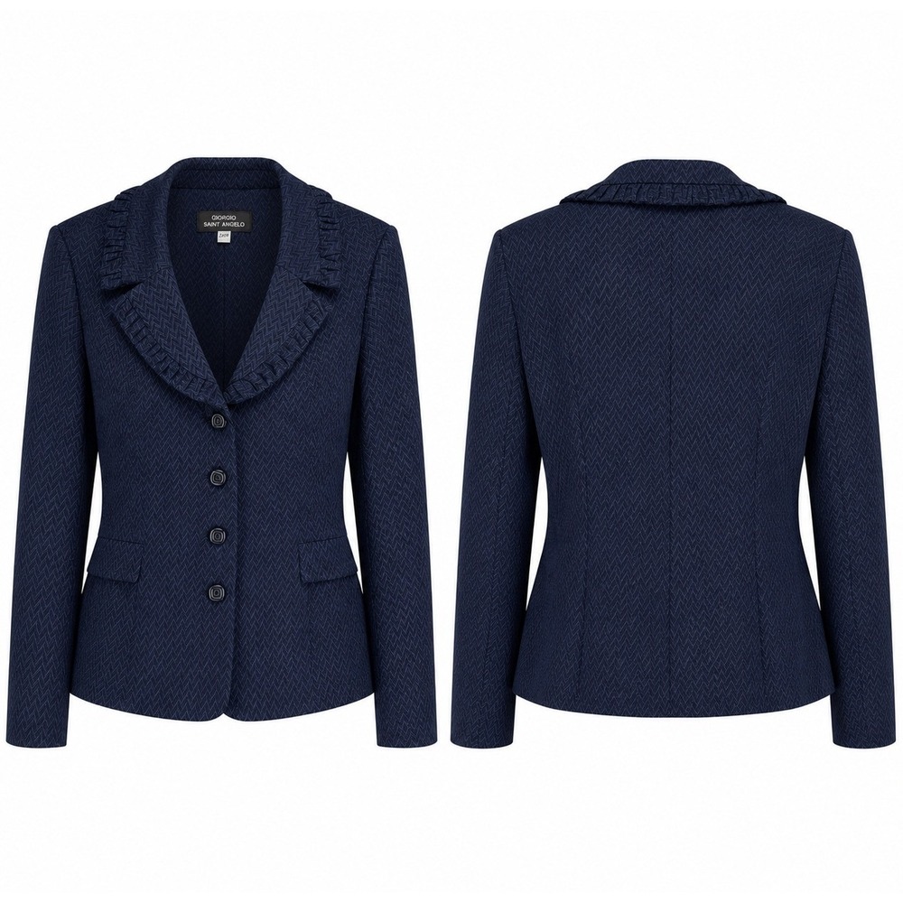 Giorgio Sant'Angelo Women's 20W Navy Chevron Pleated Shawl Collar Blazer Jacket
